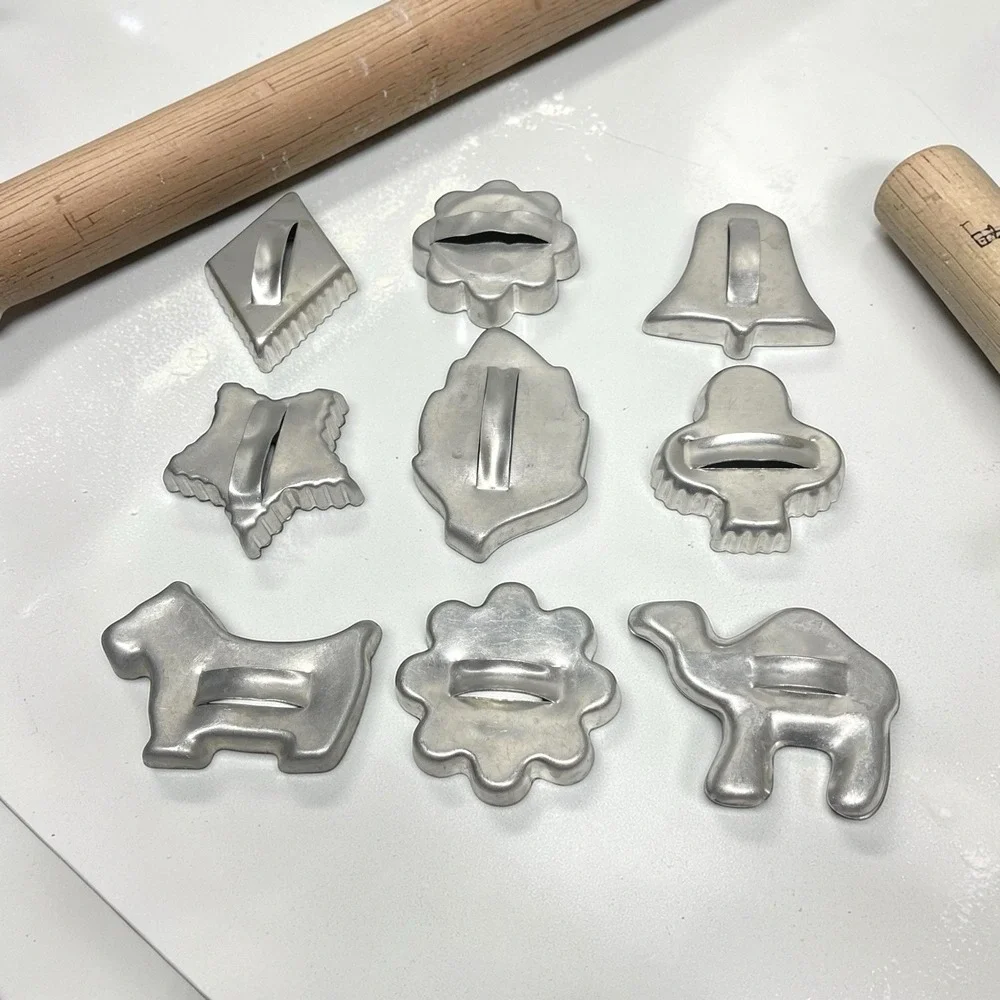 Vintage 1960s Aluminum Cookie Cutters Handles Holidays Christmas Farmhouse
